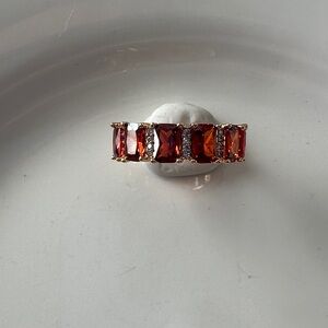 Pretty Bird Gold Ring with Red Stones